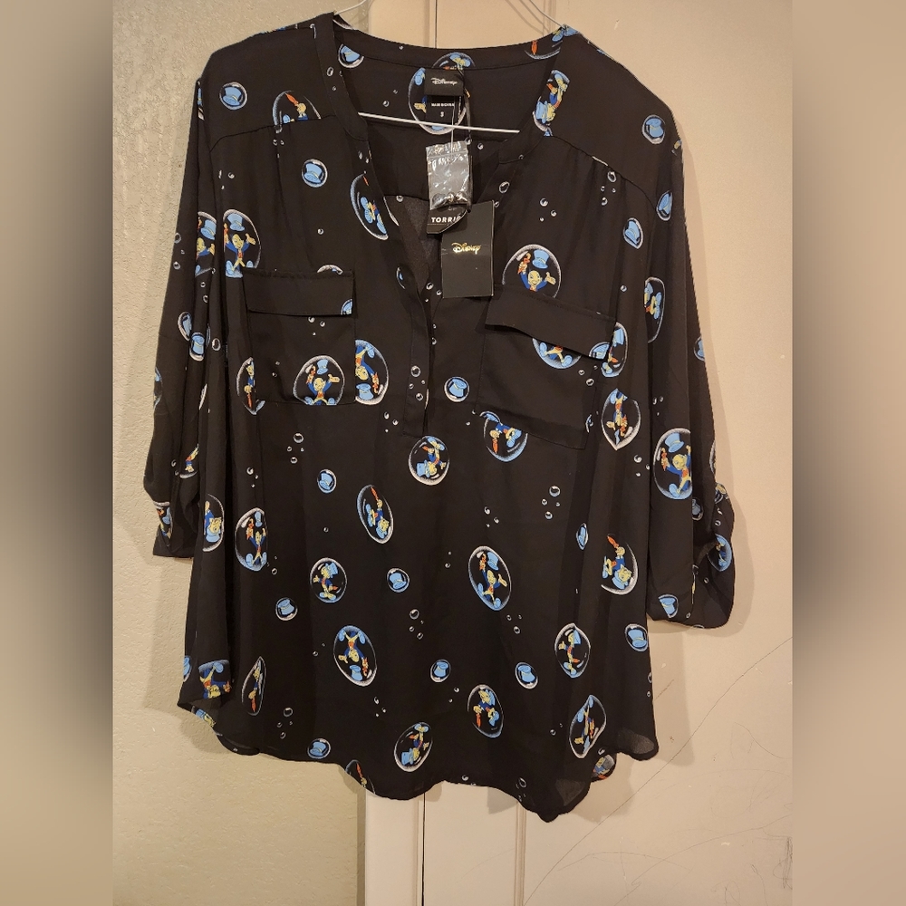 NWT Torrid Disney Plus Size 3X Pinocchio Jiminy Cricket Harper Georgette Blouse